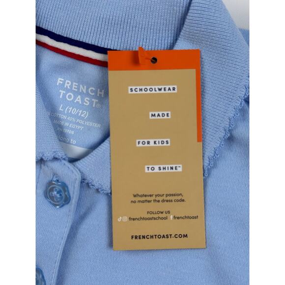 French Toast Girls Light Blue Picot Collar Polo – Size L (10/12), New - Picture 7 of 9